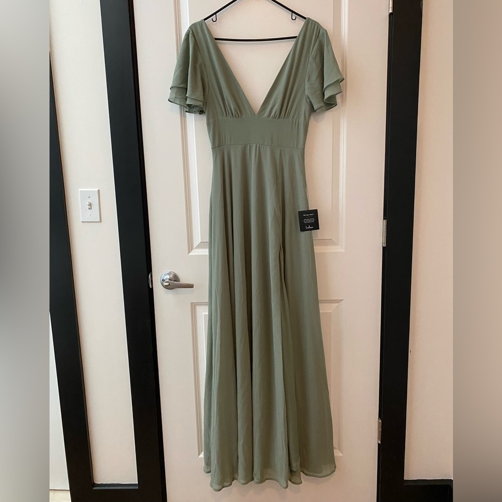 Lulu’s Promise Of Love Sage Brush Flutter Sleeve Maxi Dress
